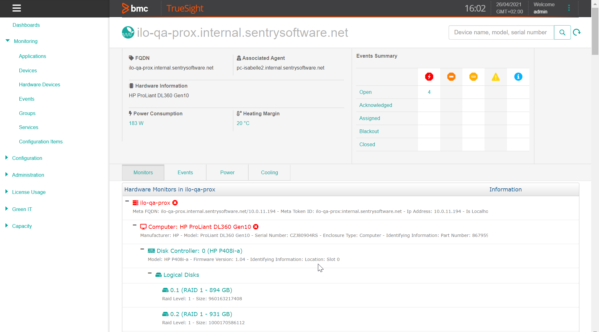 Monitoring HP ProLiant servers in TrueSight Presentation Server