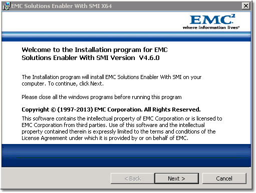 Dell EMC Solutions Enabler with SMI welcome page