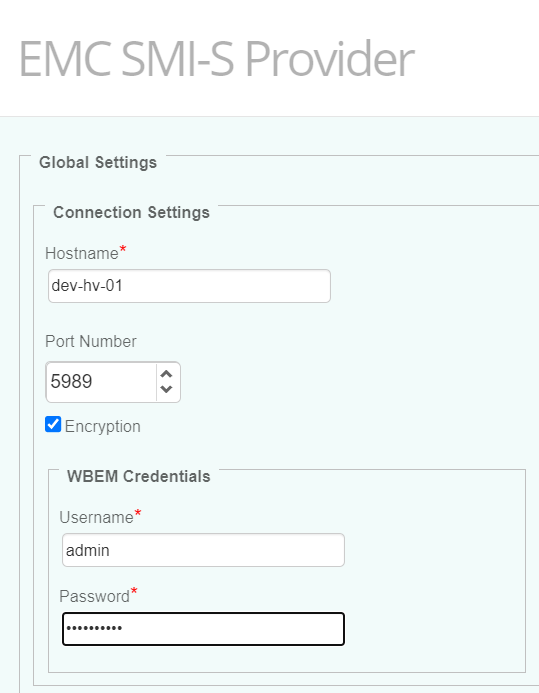 Configuring the connection to the EMC SMI-S Provider