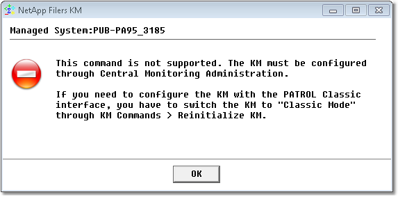 Error displayed in the PATROL Console when KM is used in CA mode