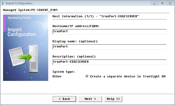 Providing the Hostname or IP address of the IronPort Server to be monitored