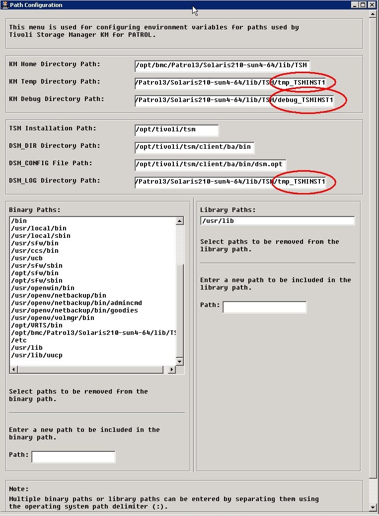 Change the KM Temp, KM Debug and DSM_LOG directory paths to be the TSM instance specific paths.