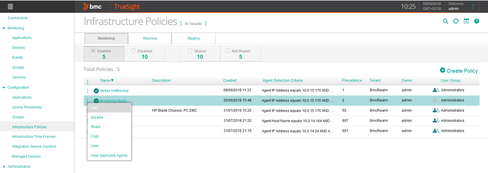 Editing the Storage Monitoring Policy