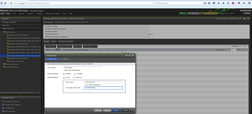 Creating a user with storage administrator view only role