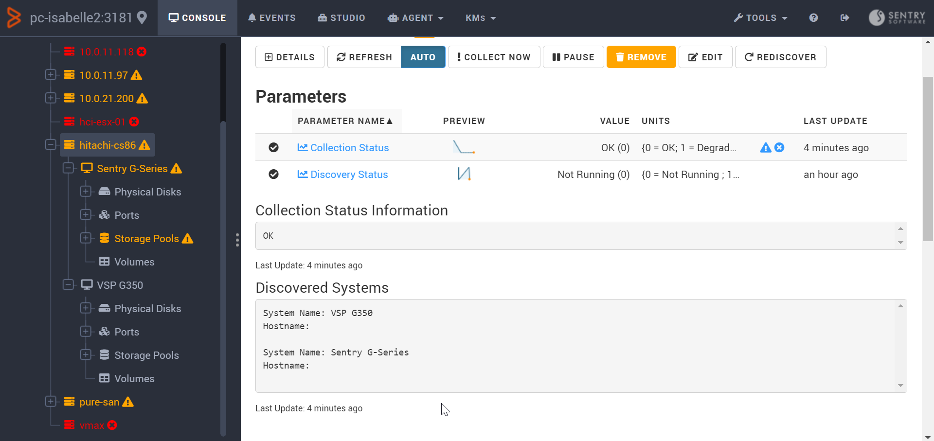 Viewing the performance and capacity metrics of Hitachi G-Series storage systems