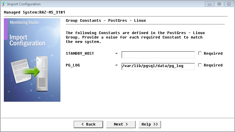 Setting the STANDBY_HOST and PG_LOG Group Constants