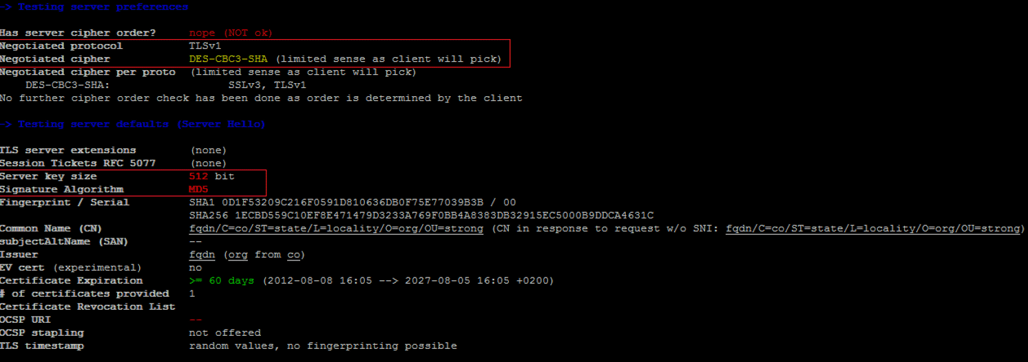 Running the testssl.sh utility to test the SSL encryption of a NetApp Filer configured in 7-mode
