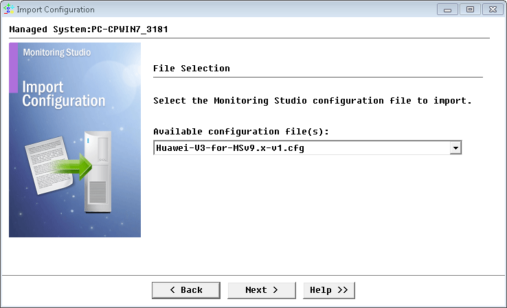 Selecting the Monitoring Studio template to import