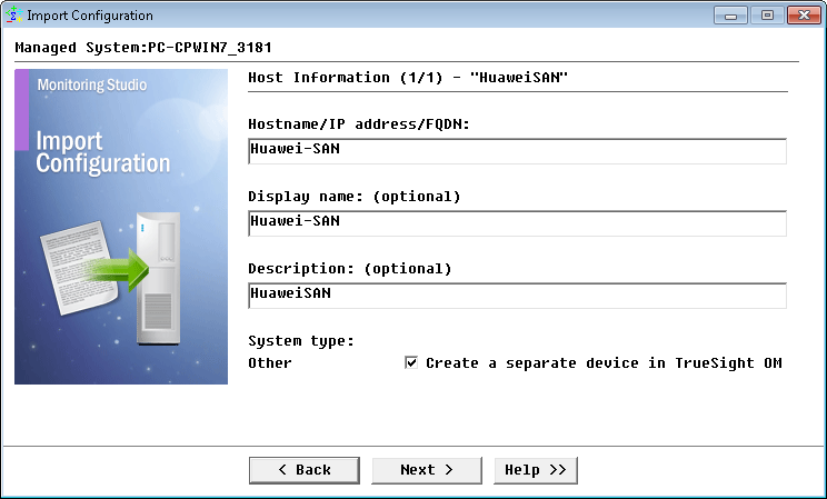 Specifying Information of the Huawei V3 storage device to be monitored