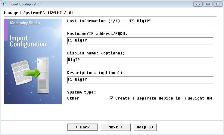 Providing the Hostname or IP address of the F5 BIG-IP system to be monitored