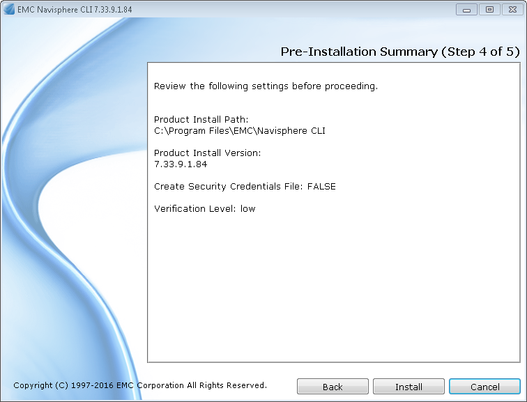 Installing the Navisphere CLI Utility - Pre-Installation Summary