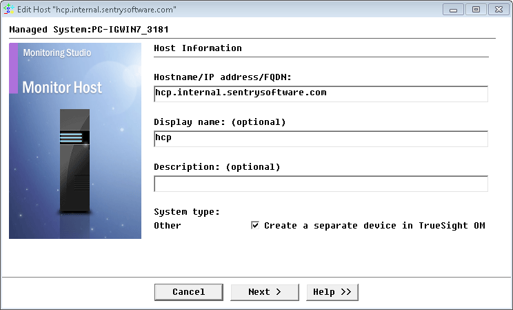 Figure 5 - Specifying the hostname or IP address of the HCP host to be monitored