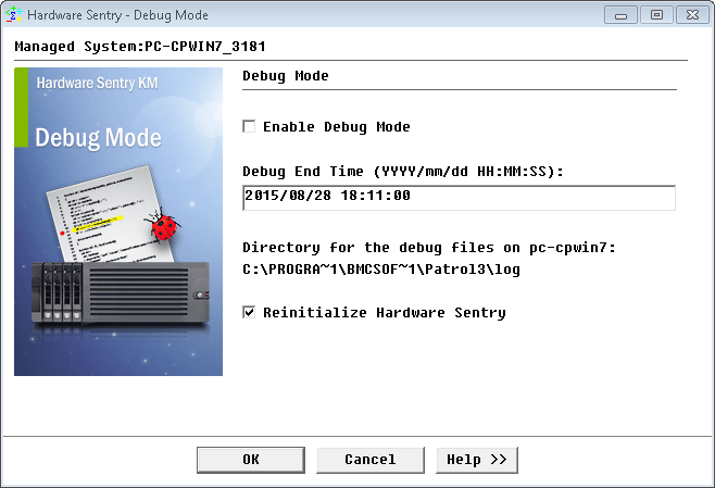 Enabling the Debug Mode for the Hardware Monitoring Solution Using the PATROL Wizard