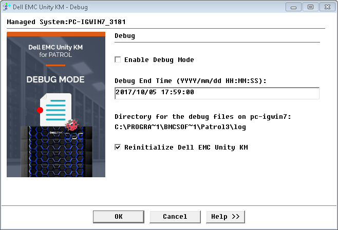 Enabling the Debug Mode for the Storage Monitoring Solutions using the PATROL Wizard 