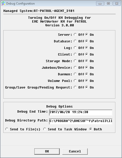 Selecting in PATROL the NetWorker Elements for Which Debug Information is Required