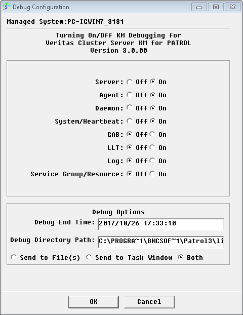 Selecting in PATROL the VCS Elements for Which Debug Information is Required