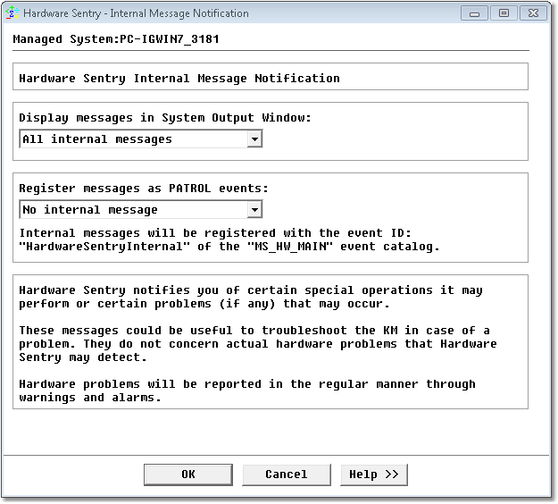 Figure 2 - Disabling the Hardware Sentry Internal Events (PATROL Environments)