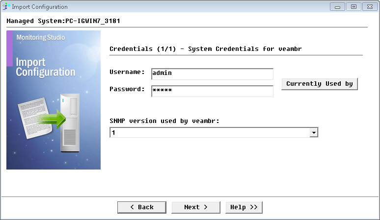 Providing the credentials to access to the Veeam Backup server to be monitored