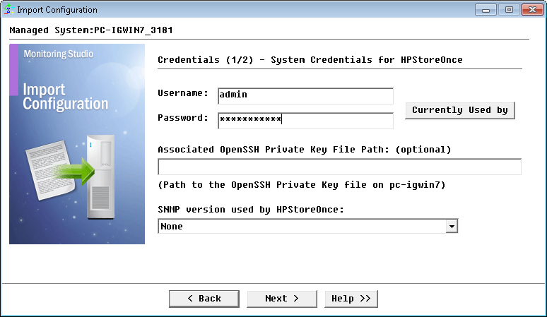 Providing the Credentials to Access to the HP StoreOnce Appliance to be Monitored