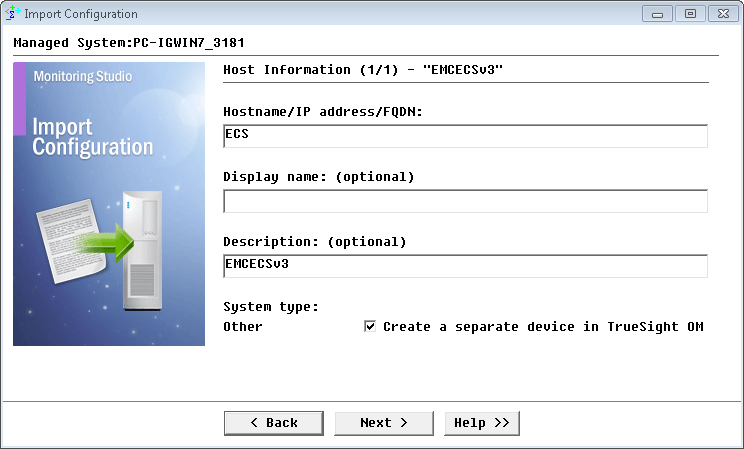 Providing the hostname or IP address of the EMC ECS cluster to be monitored