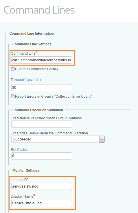 Configuring the execution of a command line