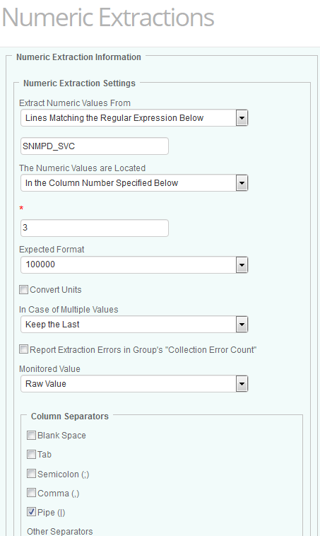 Configuring the extraction of a numeric value