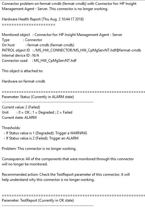 PATROL_EV event triggered when the SNMP connector fails