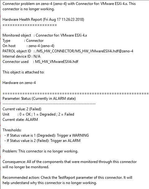 PATROL_EV event triggered when WBEM connector fails