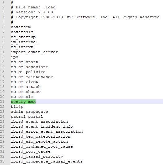 Adding the sentry_msx line into the .load file