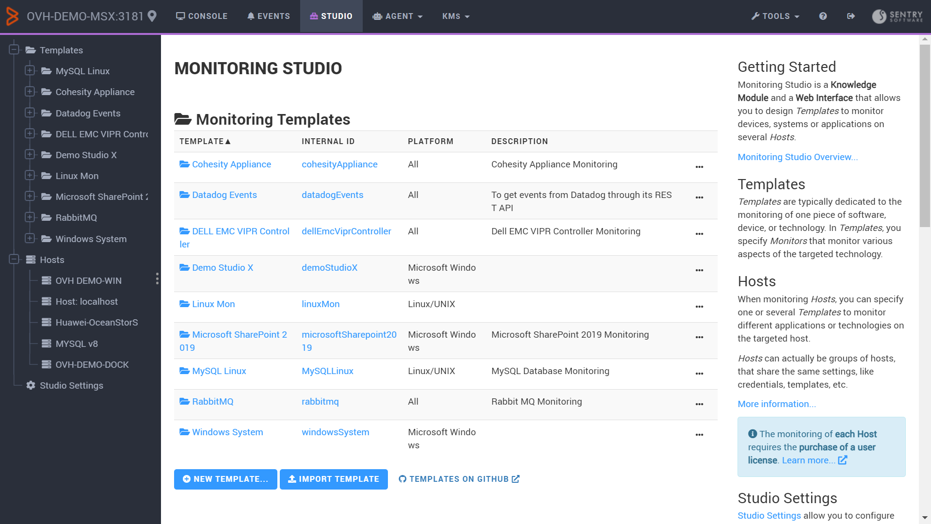 Monitoring SharePoint - Importing the template in Monitoring Studio X