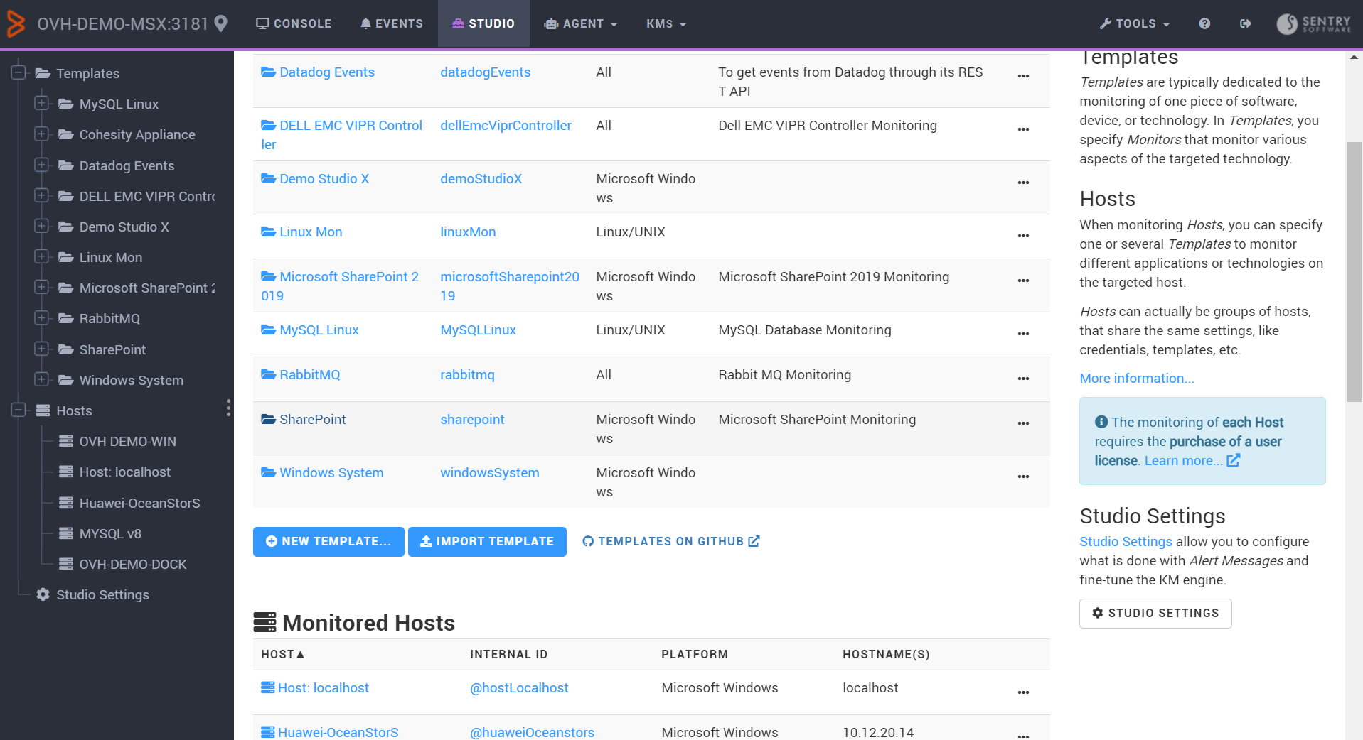 Monitoring SharePoint - Template successfully imported in Monitoring Studio X