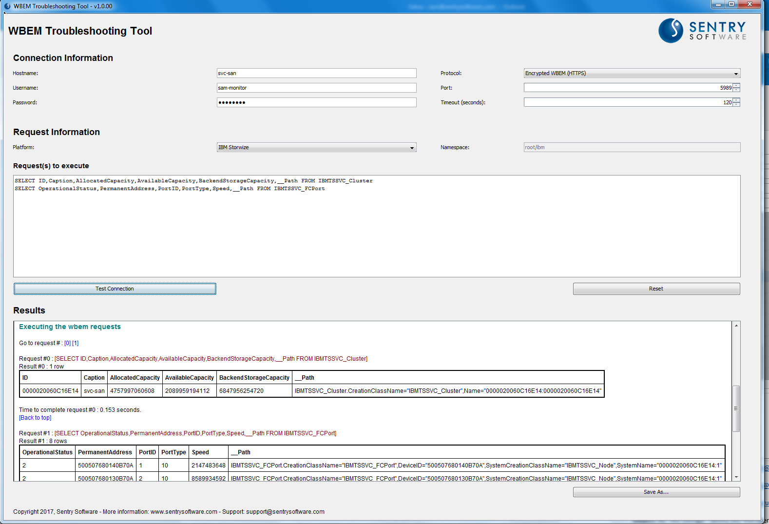 IBM SVC - Running Sentry WBEM Troubleshooting Tool