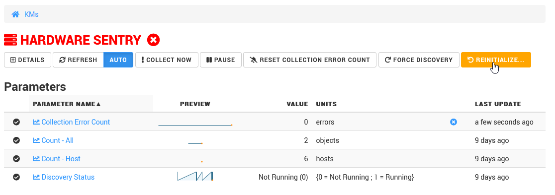 Reinitializing Hardware Sentry from the Monitoring Studio X Console