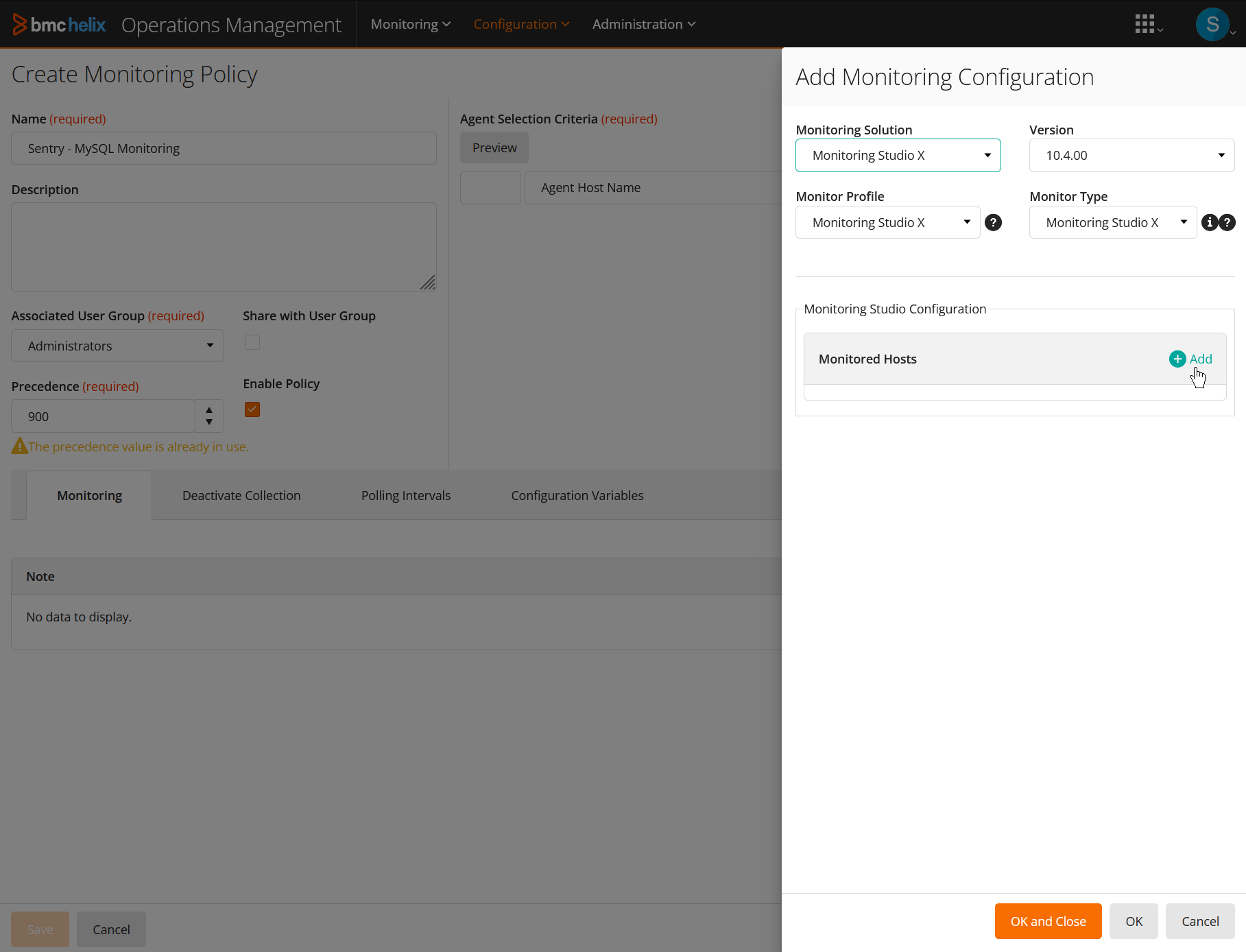 Creating a Monitoring Studio X Policy in BHOM - Step 1