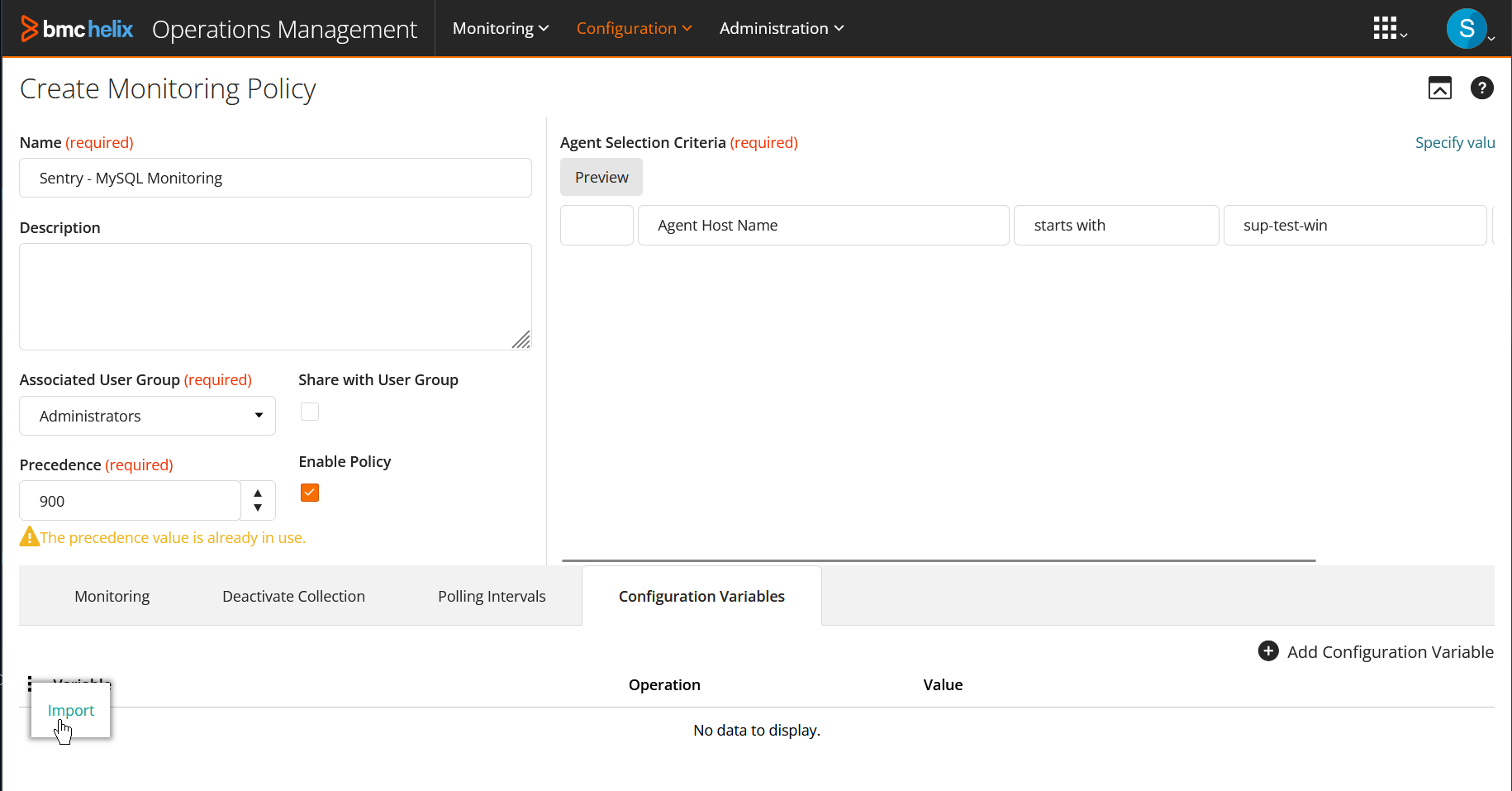 Creating a Monitoring Studio X Policy in BHOM - Step 8