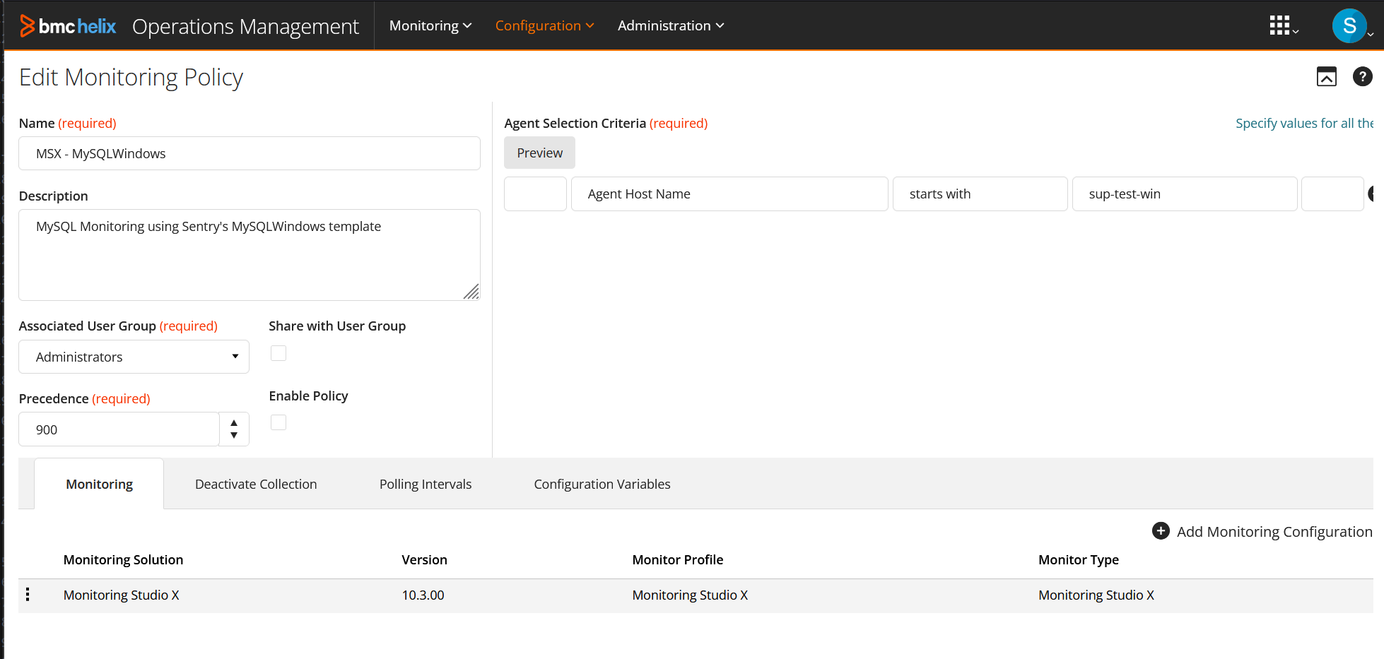 Monitoring Studio X Policy imported in BMC Helix Operations Management