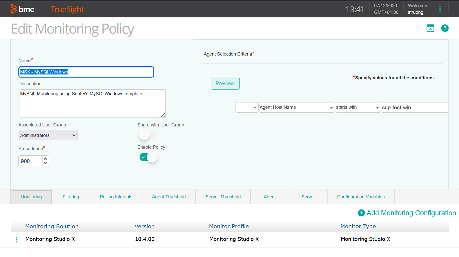 MSX - My SQL Windows policy in BMC Helix Operations Management